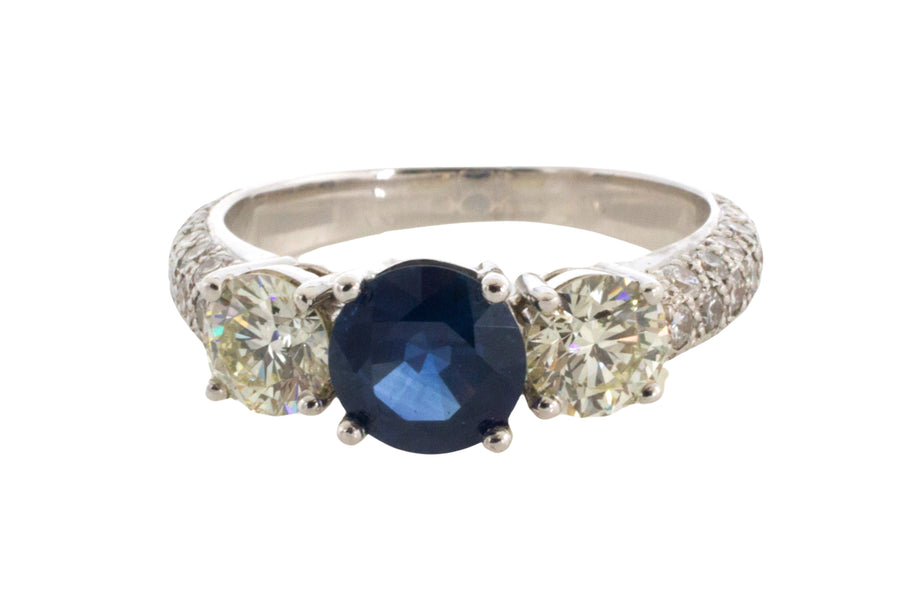 Sapphire and diamond ring in 18 carat white gold-engagement rings-The Antique Ring Shop