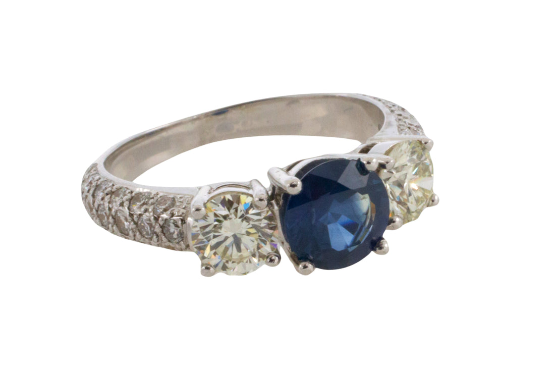 Sapphire and diamond ring in 18 carat white gold-engagement rings-The Antique Ring Shop