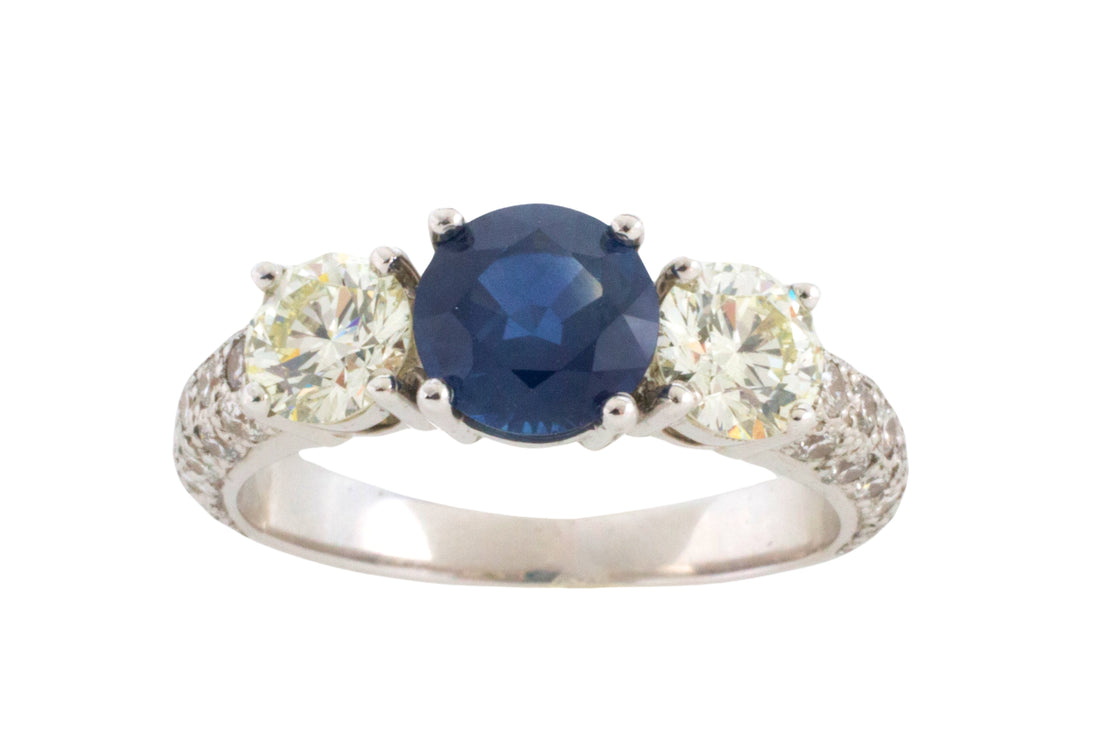 Sapphire and diamond ring in 18 carat white gold-engagement rings-The Antique Ring Shop