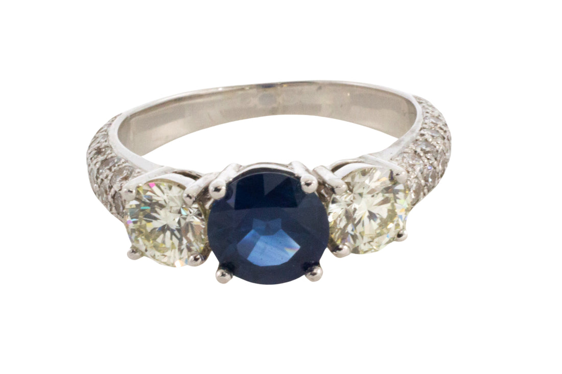 Sapphire and diamond ring in 18 carat white gold-engagement rings-The Antique Ring Shop