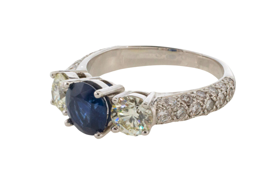 Sapphire and diamond ring in 18 carat white gold-engagement rings-The Antique Ring Shop