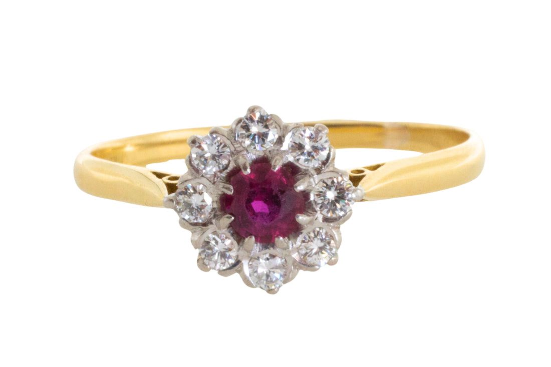 Vintage 18 carat gold ruby and diamond ring-Vintage Rings-The Antique Ring Shop