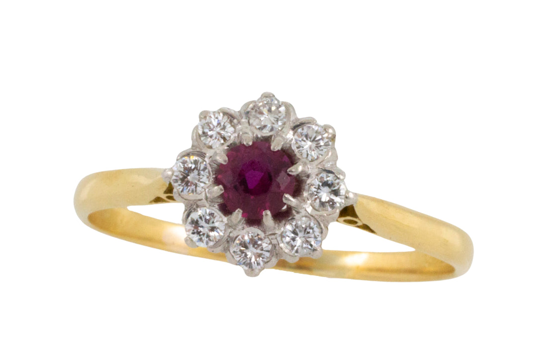 Vintage 18 carat gold ruby and diamond ring-Vintage Rings-The Antique Ring Shop