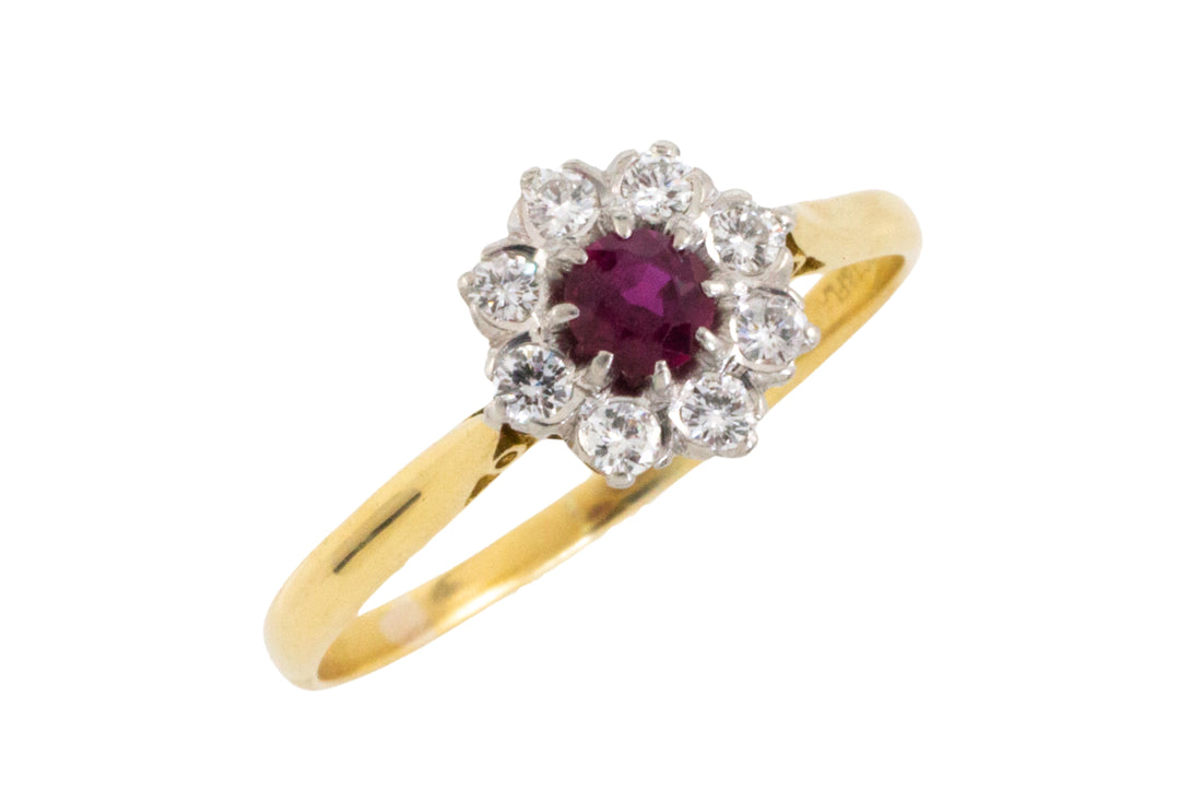 Vintage 18 carat gold ruby and diamond ring-Vintage Rings-The Antique Ring Shop