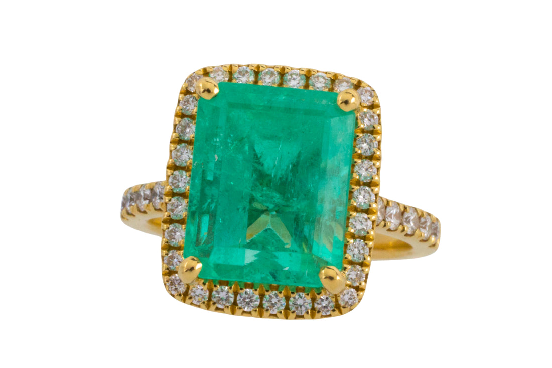 Emerald and diamond ring in 18 carat gold-engagement rings-The Antique Ring Shop