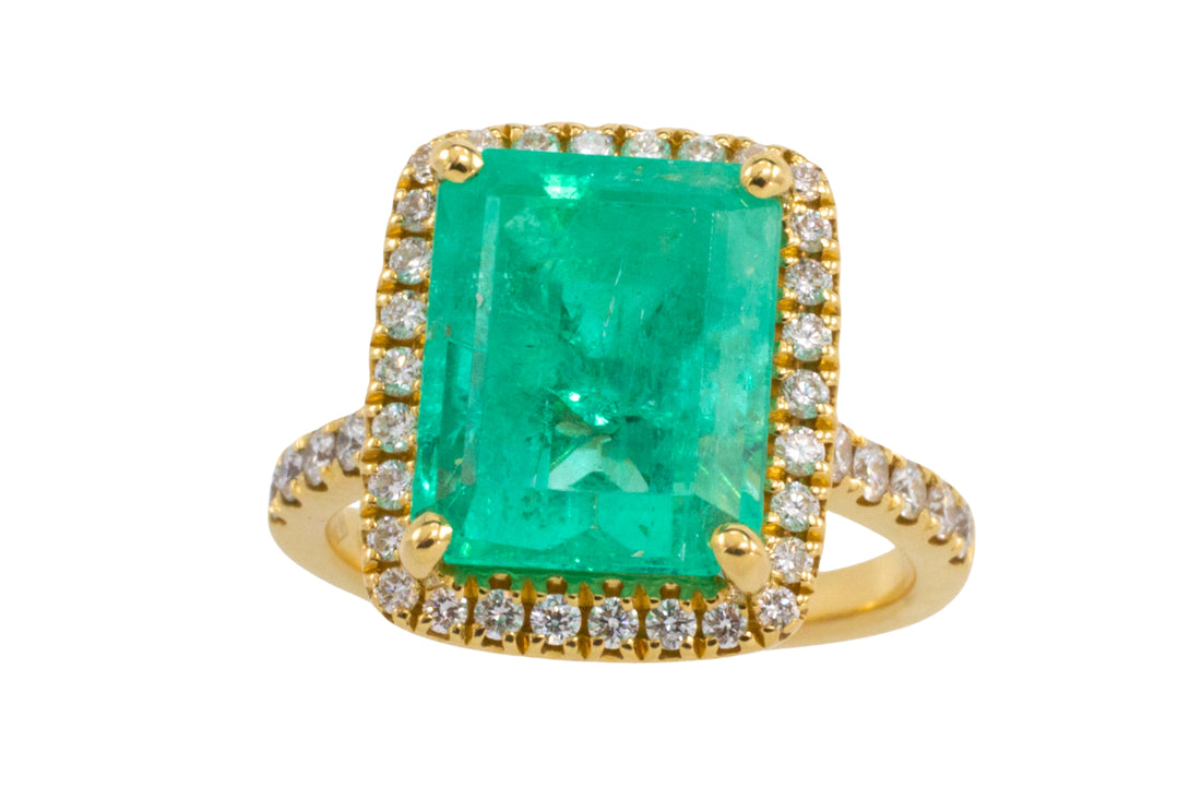 Emerald and diamond ring in 18 carat gold-engagement rings-The Antique Ring Shop