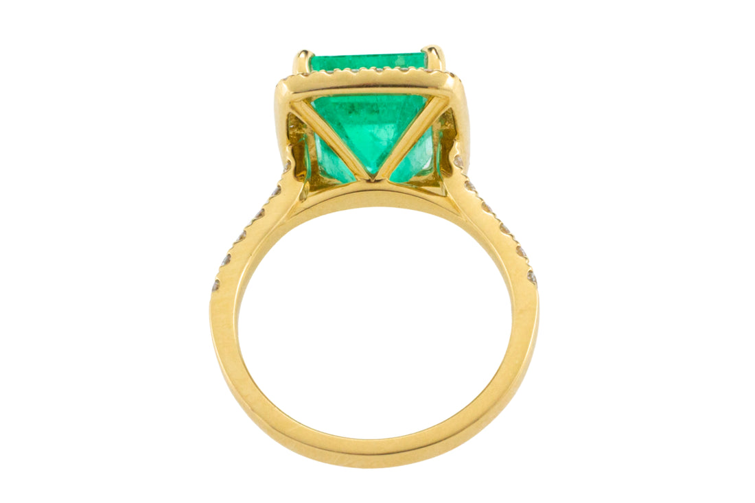 Emerald and diamond ring in 18 carat gold-engagement rings-The Antique Ring Shop