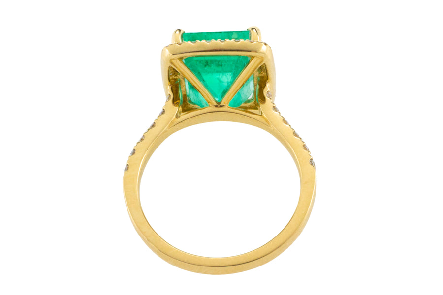 Emerald and diamond ring in 18 carat gold-engagement rings-The Antique Ring Shop