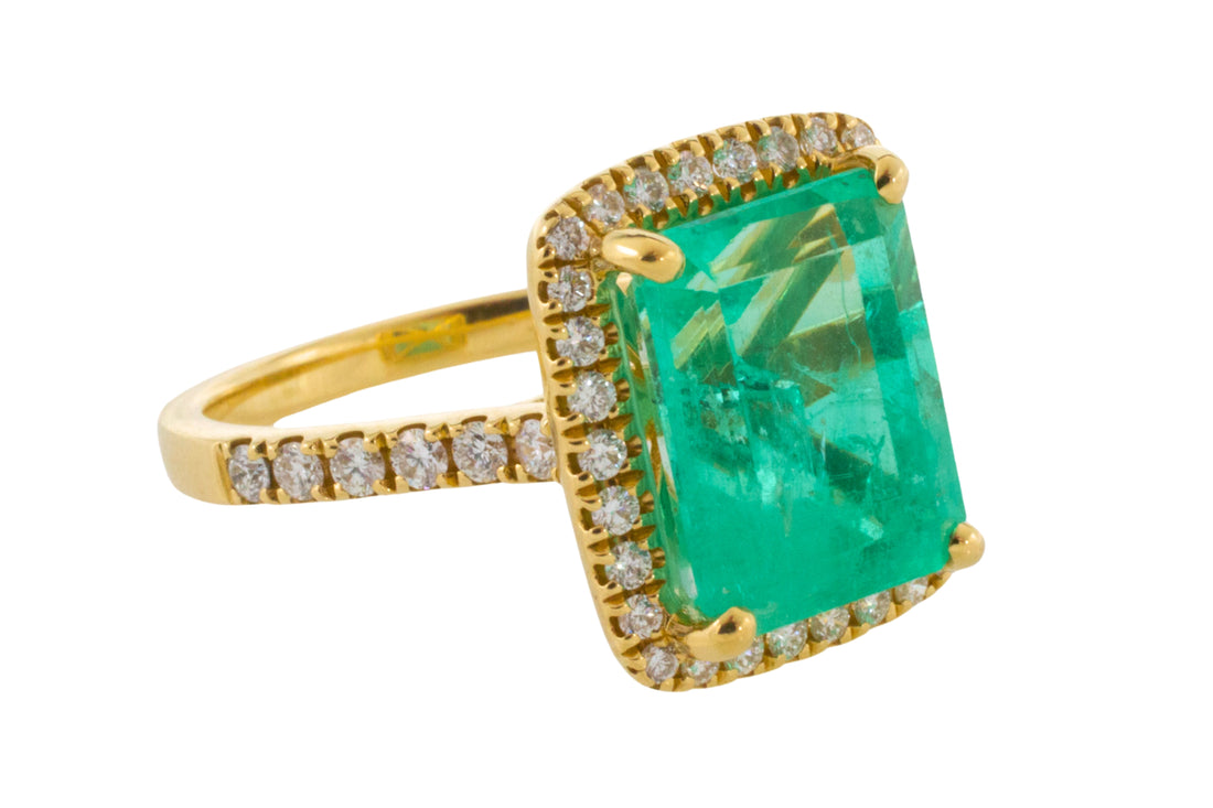 Emerald and diamond ring in 18 carat gold-engagement rings-The Antique Ring Shop