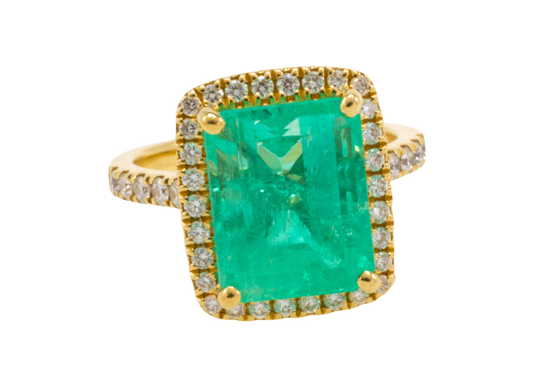 Emerald and diamond ring in 18 carat gold-engagement rings-The Antique Ring Shop
