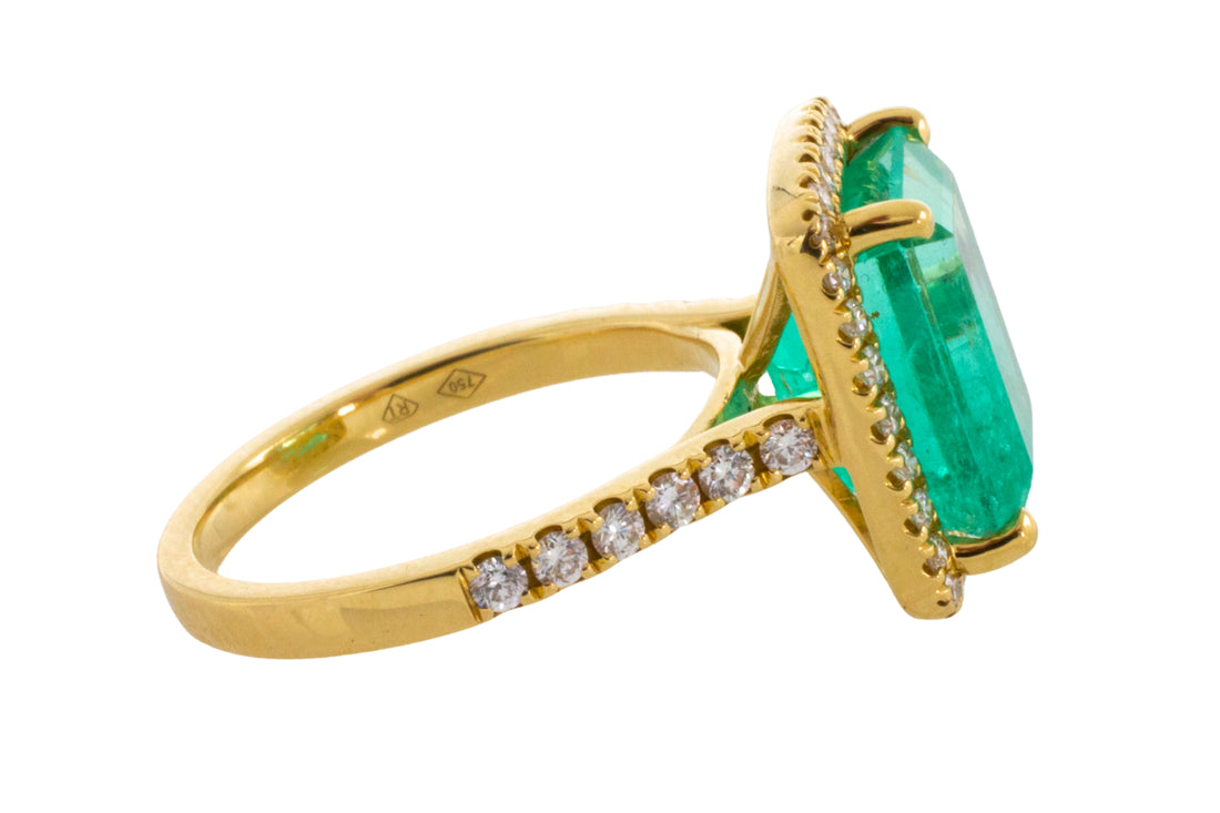 Emerald and diamond ring in 18 carat gold-engagement rings-The Antique Ring Shop