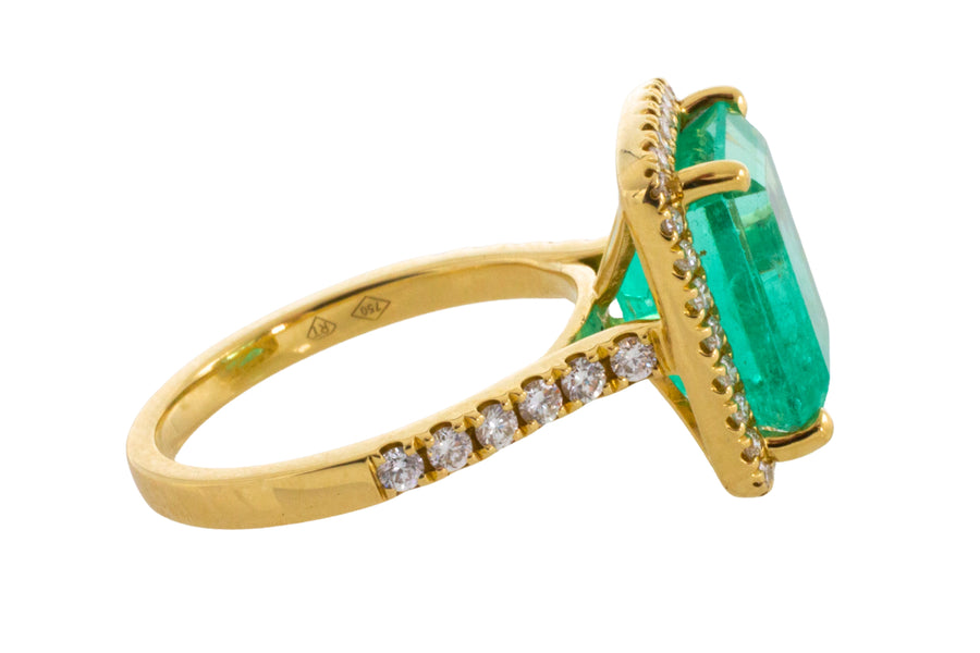 Emerald and diamond ring in 18 carat gold-engagement rings-The Antique Ring Shop