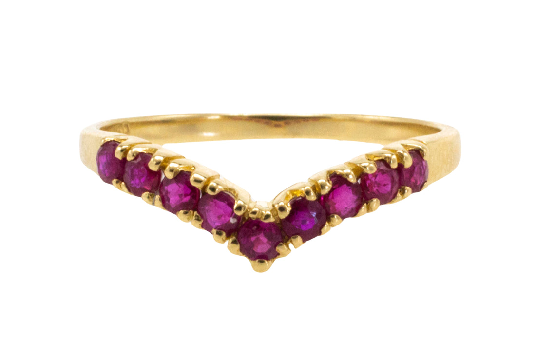 Ruby wish bone ring in 18 carat gold-Vintage Rings-The Antique Ring Shop