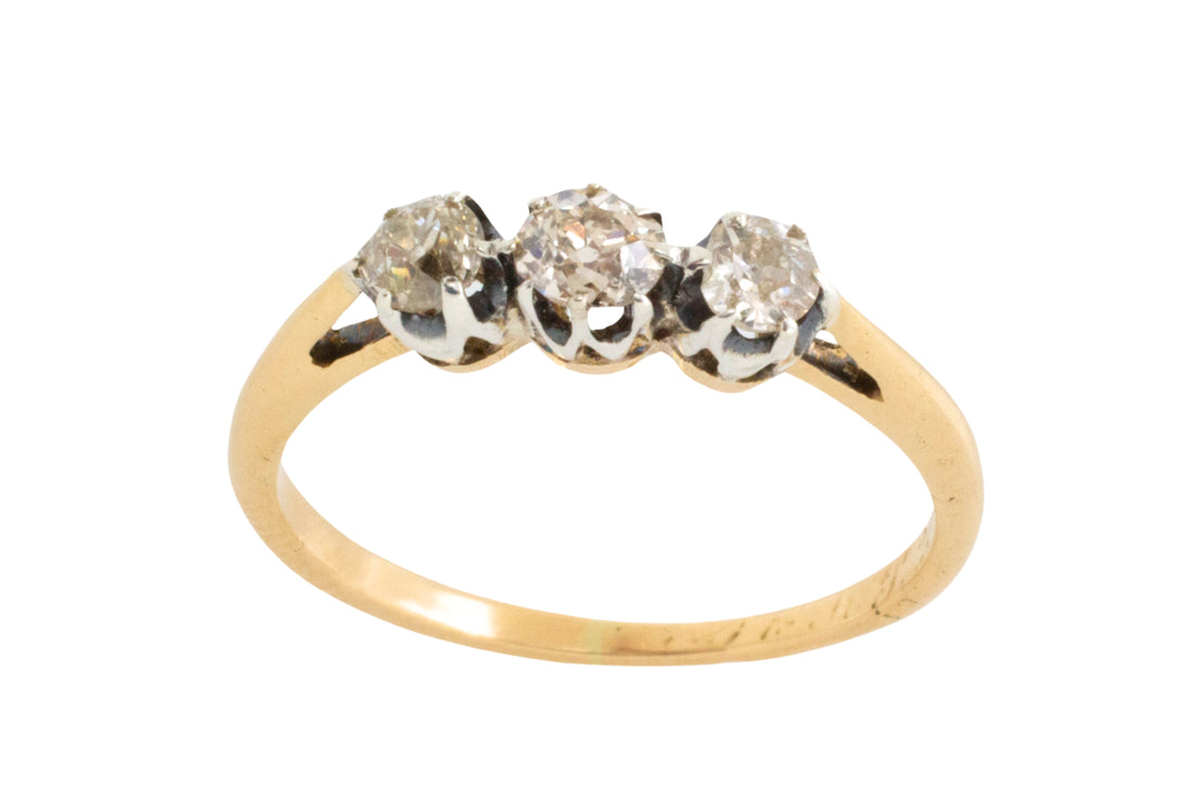 Three stone old cut diamond ring from 1919-The Antique Ring Shop