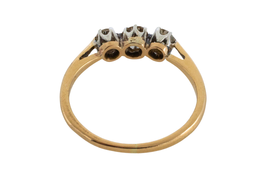 Three stone old cut diamond ring from 1919-The Antique Ring Shop