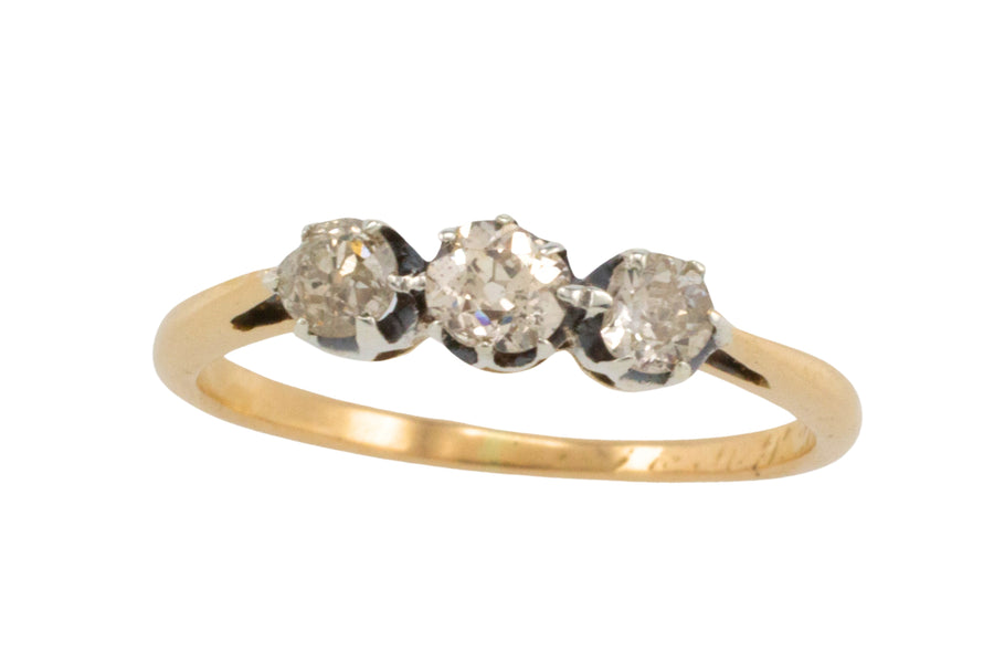 Three stone old cut diamond ring from 1919-The Antique Ring Shop