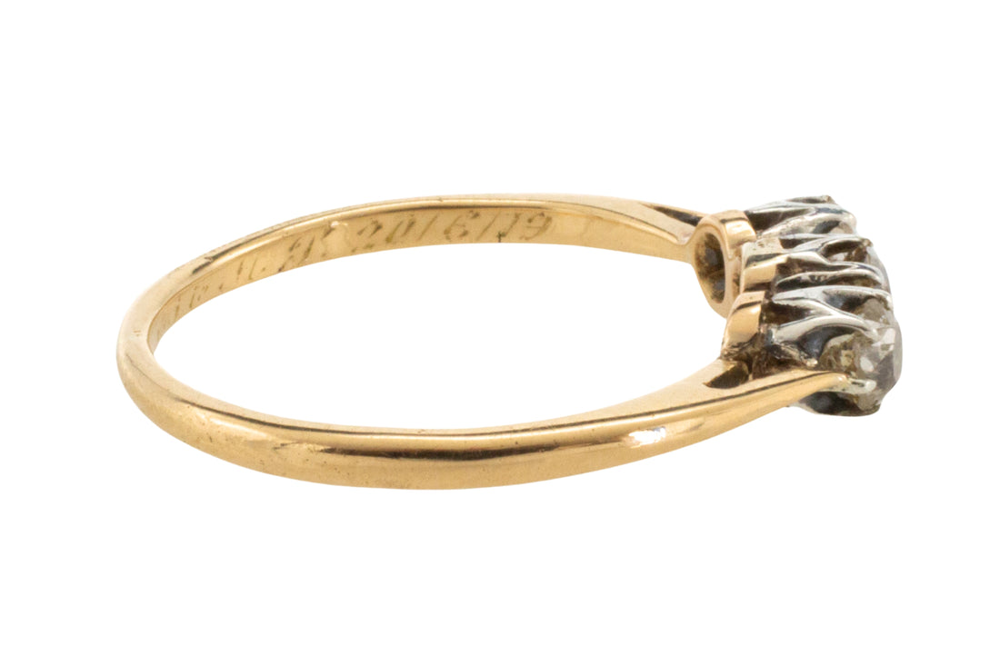 Three stone old cut diamond ring from 1919-The Antique Ring Shop