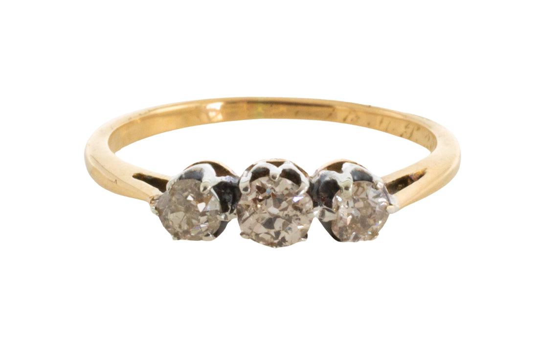Three stone old cut diamond ring from 1919-The Antique Ring Shop