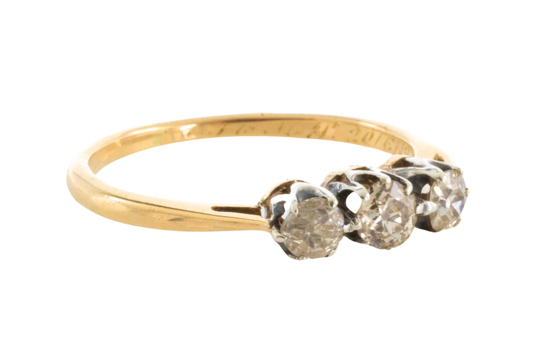 Three stone old cut diamond ring from 1919-The Antique Ring Shop