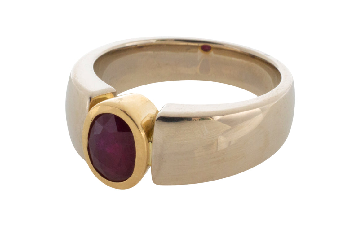 Ruby ring in white and yellow gold-Vintage Rings-The Antique Ring Shop
