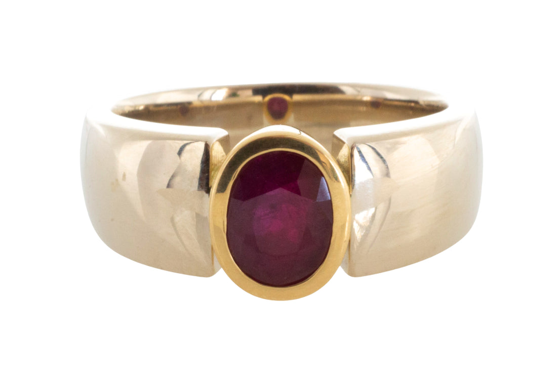 Ruby ring in white and yellow gold-Vintage Rings-The Antique Ring Shop