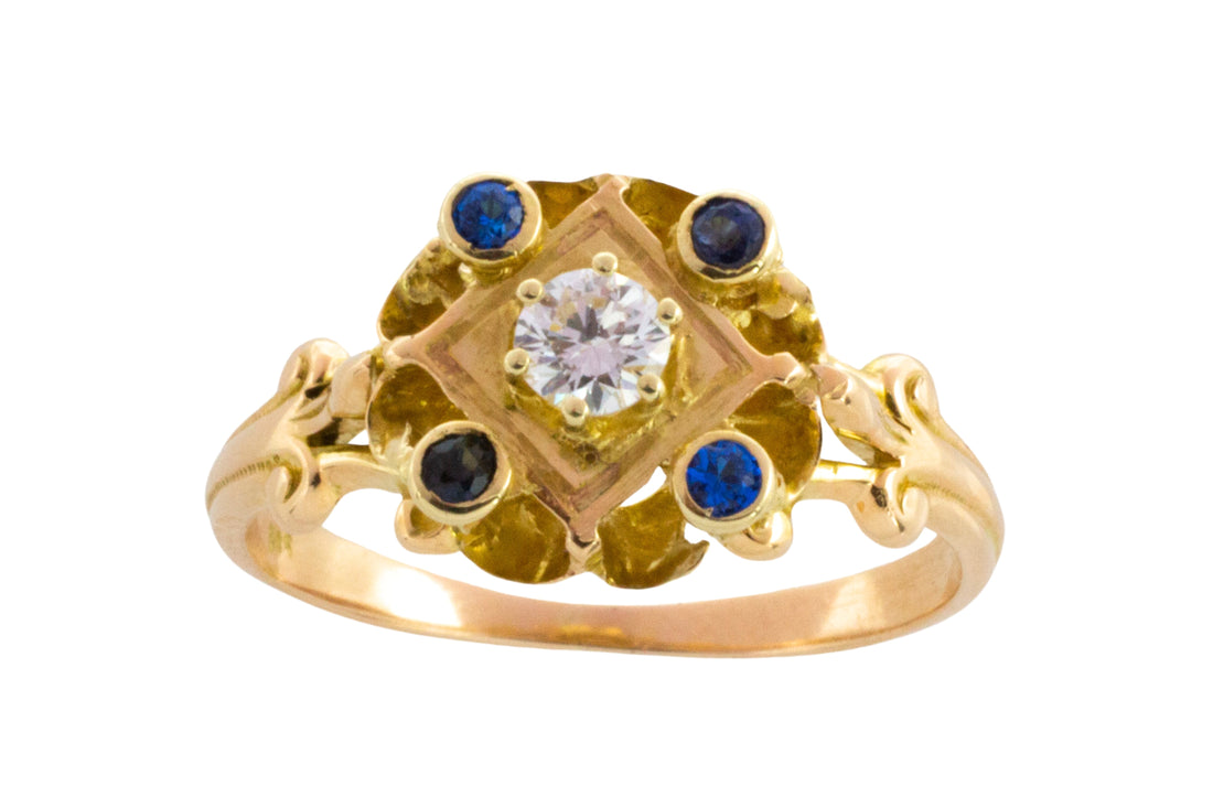 Vintage sapphire and diamond ring in 14 carat gold-Vintage Rings-The Antique Ring Shop