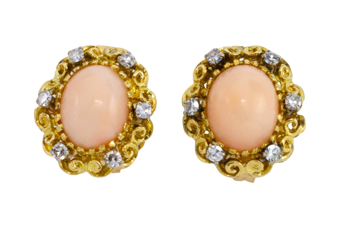 Angel skin and diamond earrings in 14 carat gold-The Antique Ring Shop