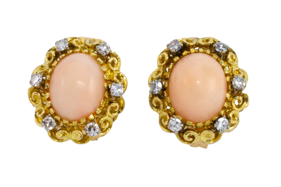 Angel skin and diamond earrings in 14 carat gold-The Antique Ring Shop