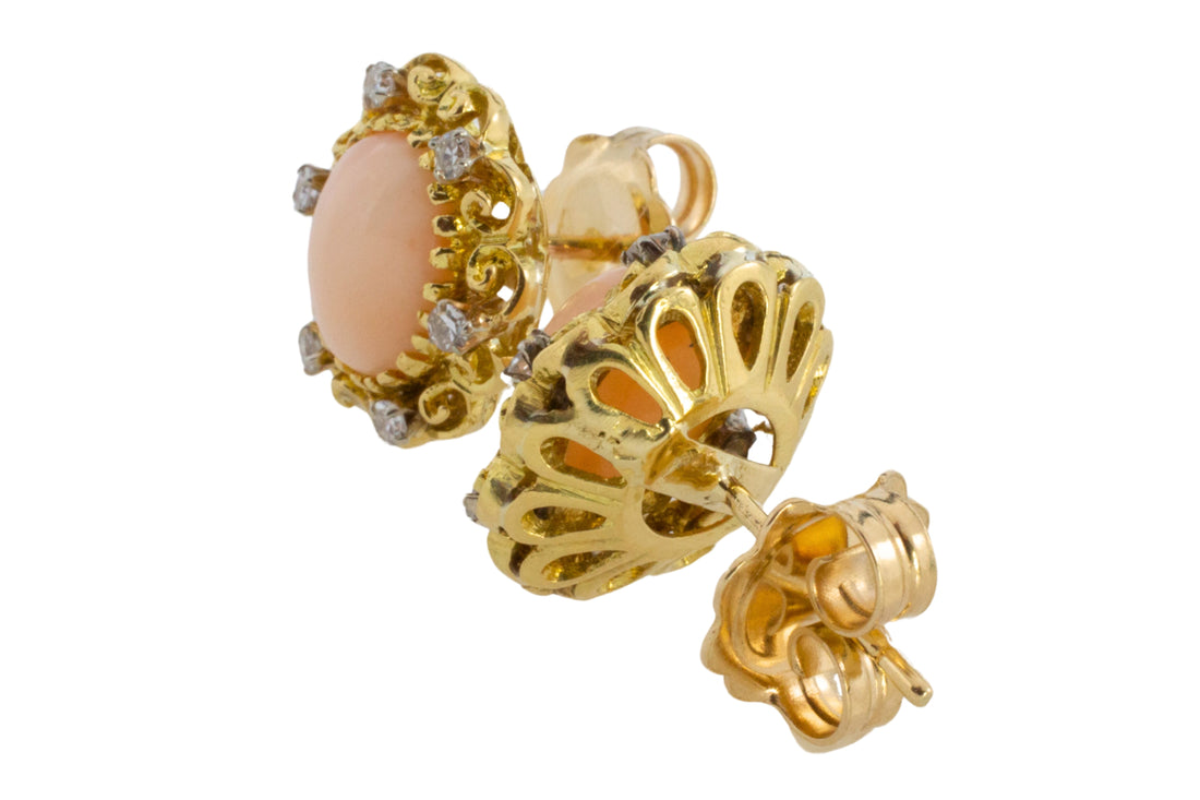 Angel skin and diamond earrings in 14 carat gold-The Antique Ring Shop