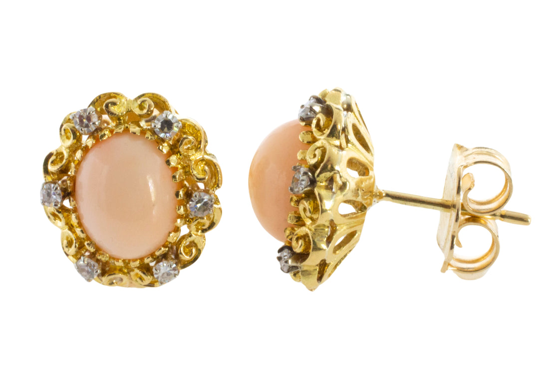 Angel skin and diamond earrings in 14 carat gold-The Antique Ring Shop