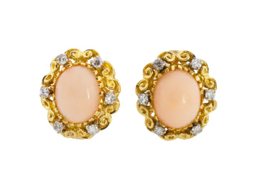 Angel skin and diamond earrings in 14 carat gold-The Antique Ring Shop