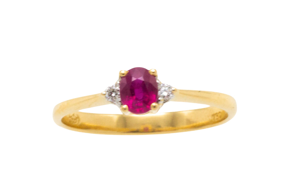 Ruby and diamond ring in 18 carat gold-Vintage Rings-The Antique Ring Shop