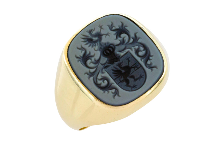 Vintage signet ring with agate intaglio stone-gents rings-The Antique Ring Shop