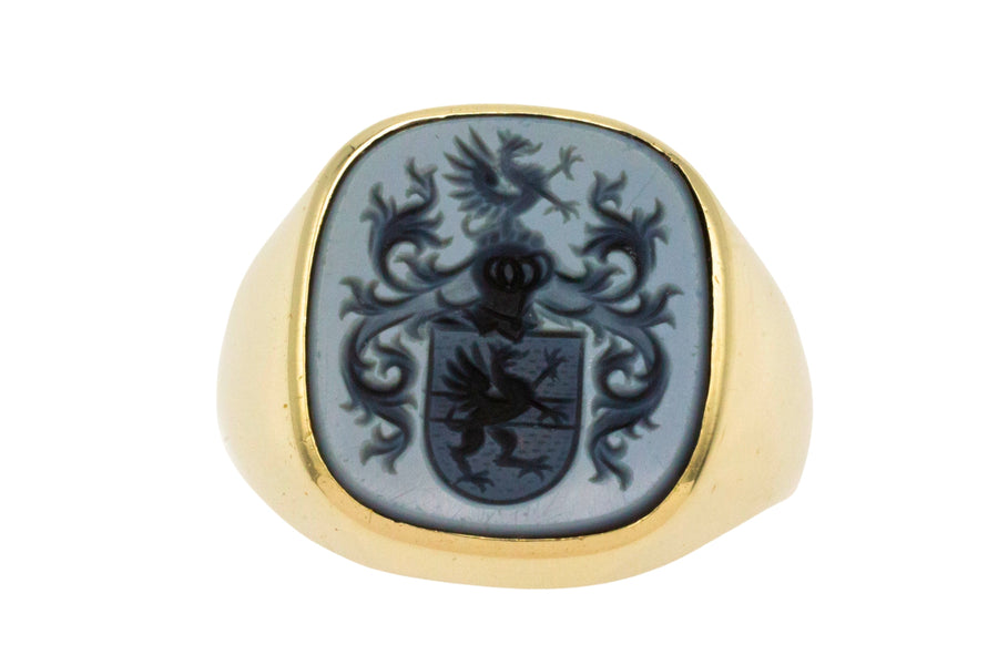 Vintage signet ring with agate intaglio stone-gents rings-The Antique Ring Shop