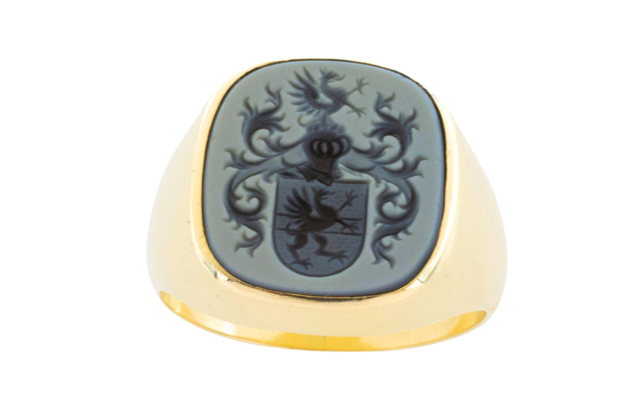Vintage signet ring with agate intaglio stone-gents rings-The Antique Ring Shop