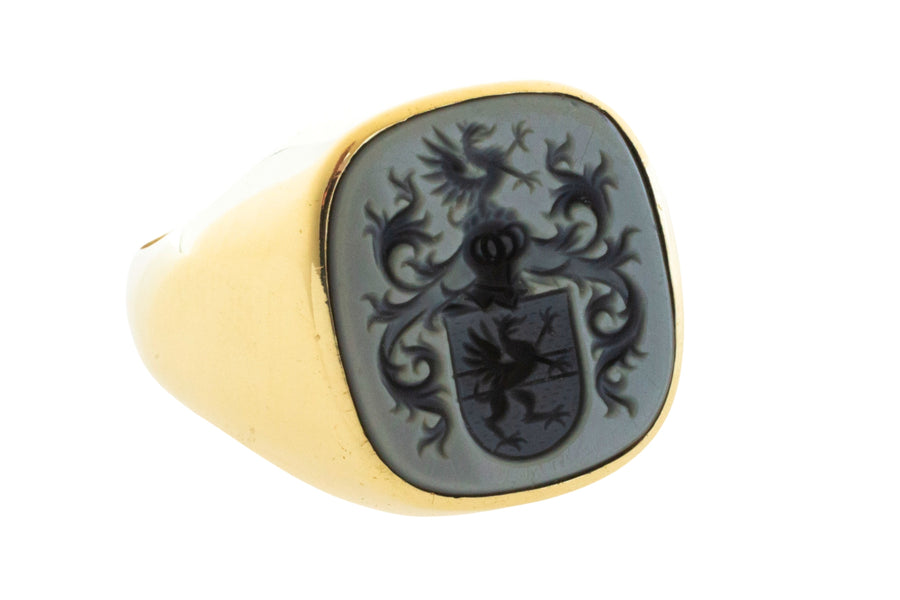 Vintage signet ring with agate intaglio stone-gents rings-The Antique Ring Shop