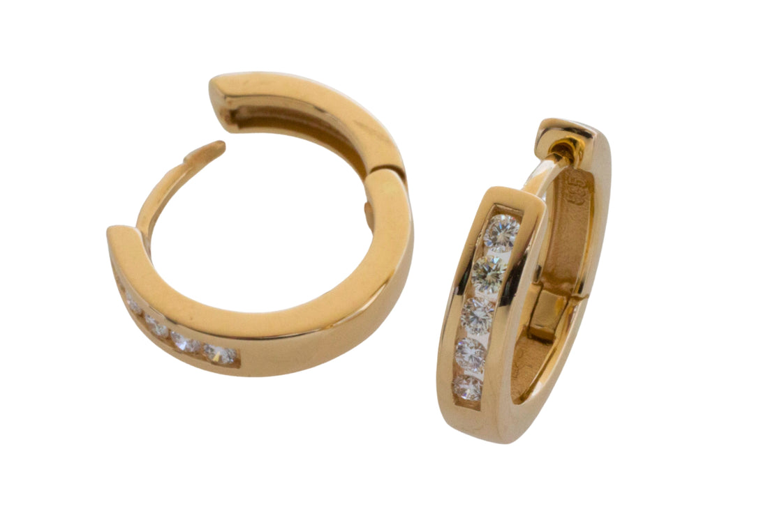 Diamond set hoop earrings in 14 carat gold-Earrings-The Antique Ring Shop