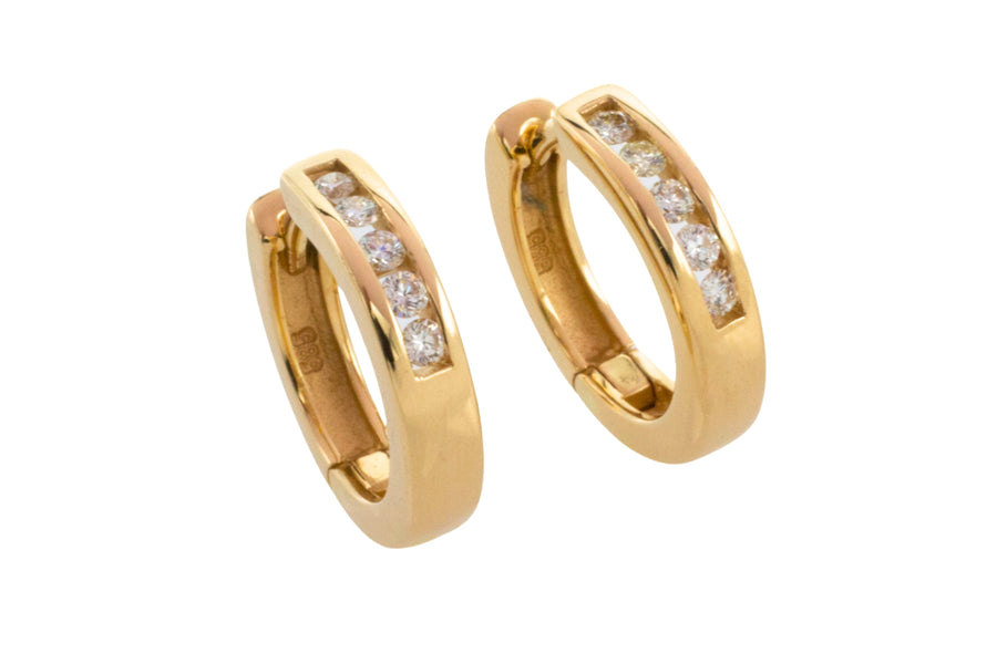 Diamond set hoop earrings in 14 carat gold-Earrings-The Antique Ring Shop