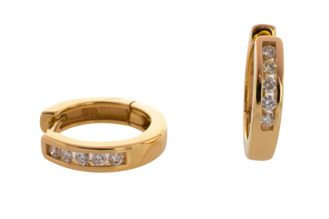 Diamond set hoop earrings in 14 carat gold-Earrings-The Antique Ring Shop