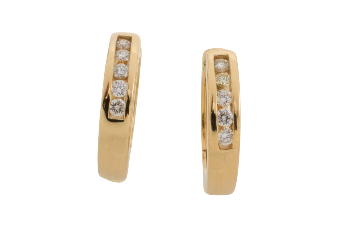 Diamond set hoop earrings in 14 carat gold-Earrings-The Antique Ring Shop
