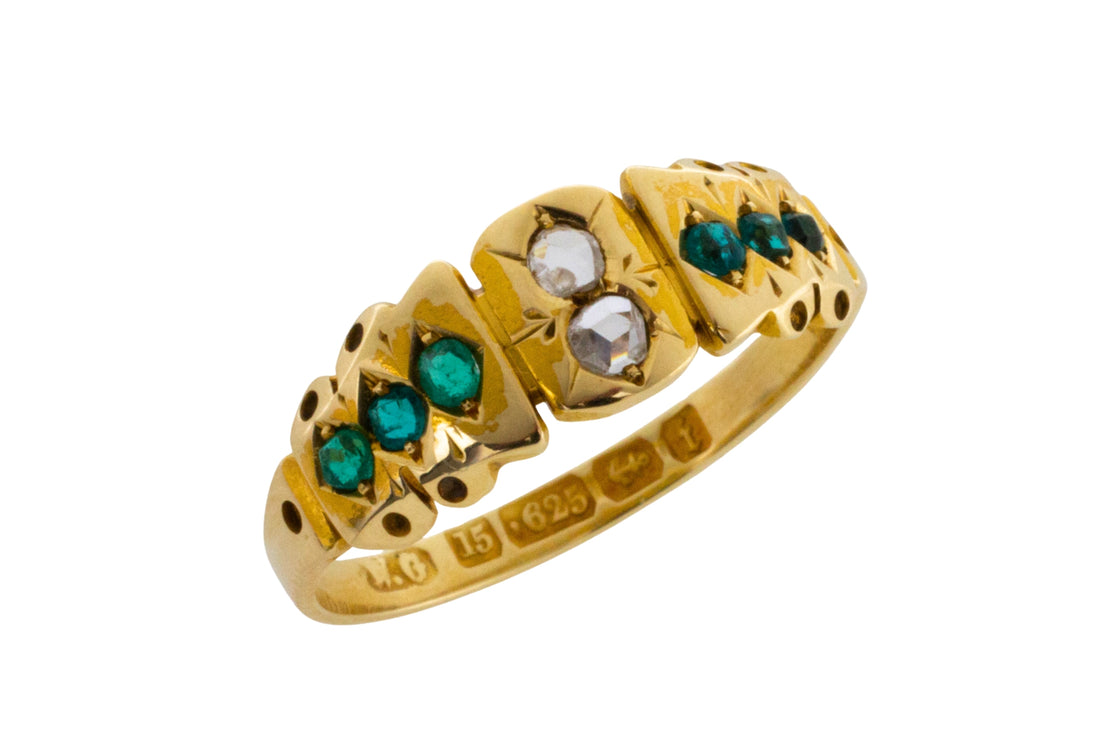 Victorian rose diamond and green paste ring from 1883-Antique rings-The Antique Ring Shop
