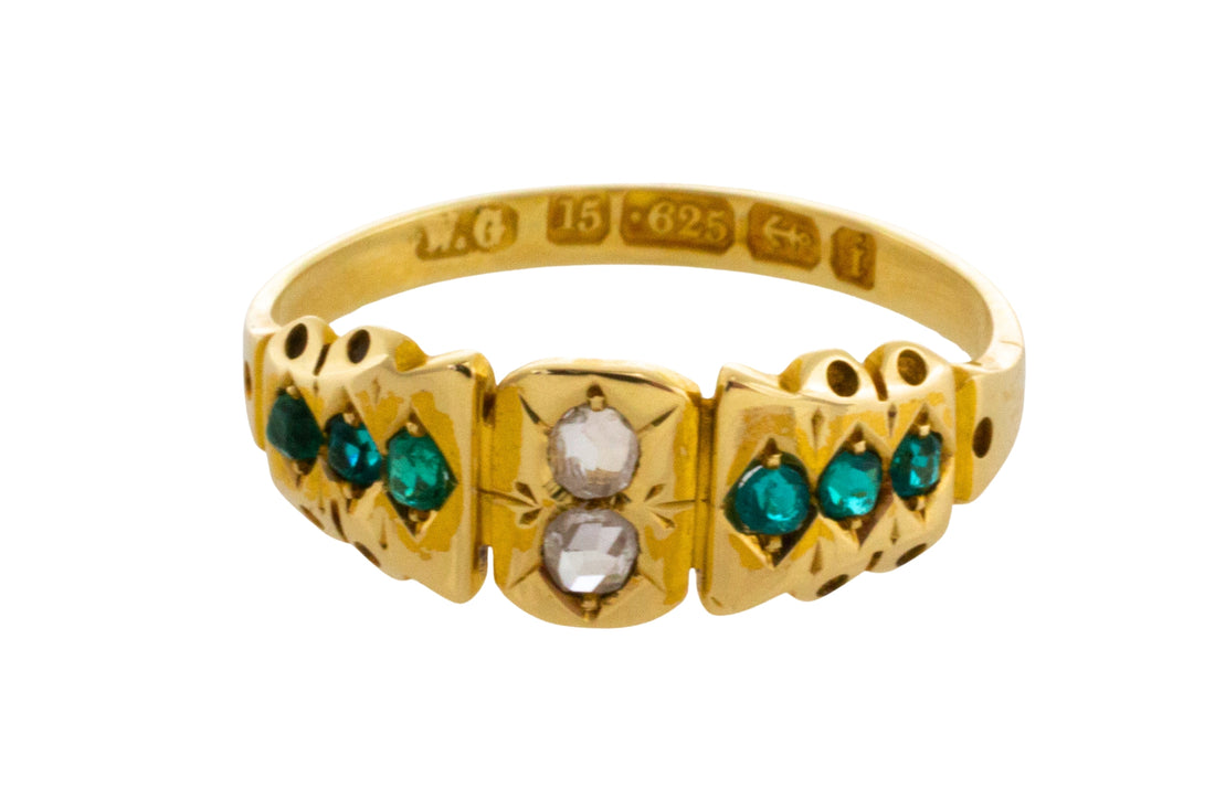 Victorian rose diamond and green paste ring from 1883-Antique rings-The Antique Ring Shop