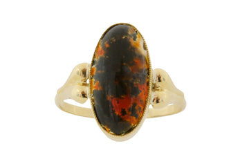 Cabochon moss agate ring in 14 carat gold-The Antique Ring Shop
