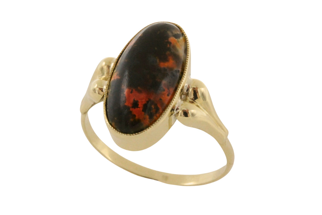 Cabochon moss agate ring in 14 carat gold-The Antique Ring Shop