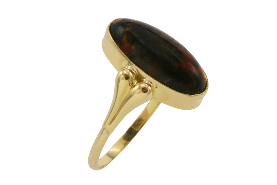 Cabochon moss agate ring in 14 carat gold-The Antique Ring Shop
