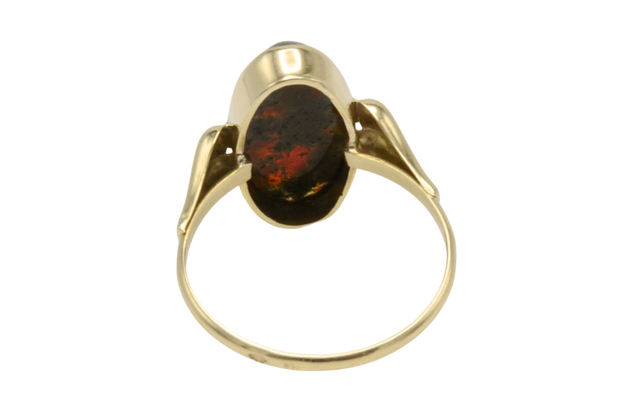 Cabochon moss agate ring in 14 carat gold-The Antique Ring Shop