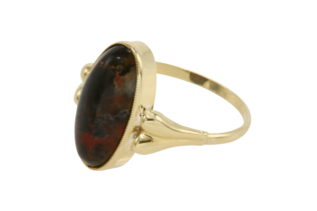 Cabochon moss agate ring in 14 carat gold-The Antique Ring Shop