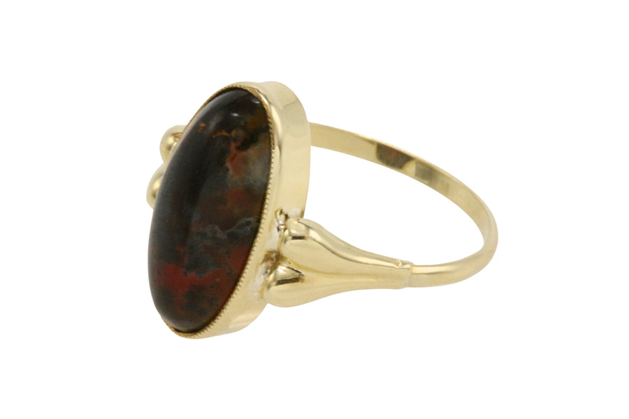 Cabochon moss agate ring in 14 carat gold-The Antique Ring Shop