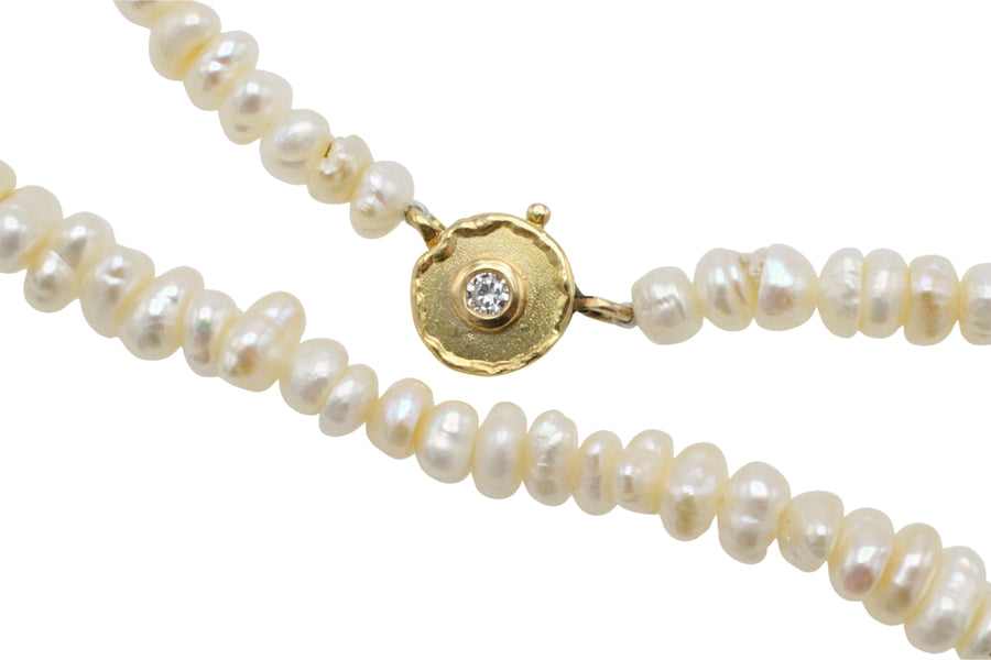 Baroque pearl necklace with 18 carat gold clasp-The Antique Ring Shop