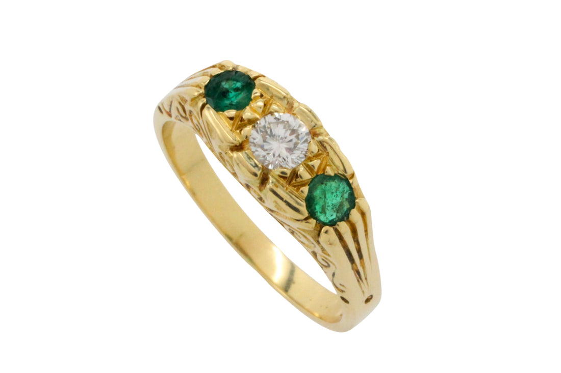 Vintage emerald and diamond ring in 18 carat gold-engagement rings-The Antique Ring Shop